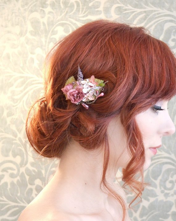 Blush flower clip, rosebud hair clip, bridal hair accessory, victorian floral pin (3)