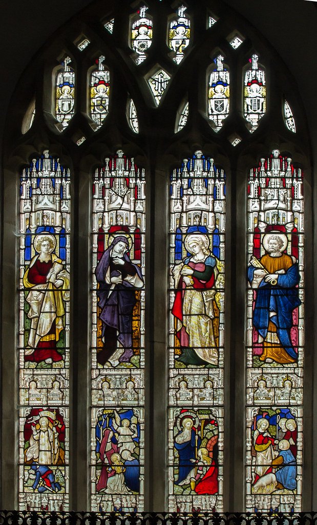 Stained glass window, St Olaf's church, Poughill