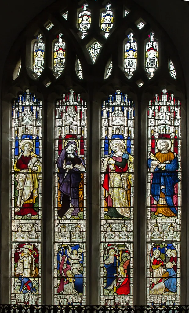 Stained glass window, St Olaf's church, Poughill
