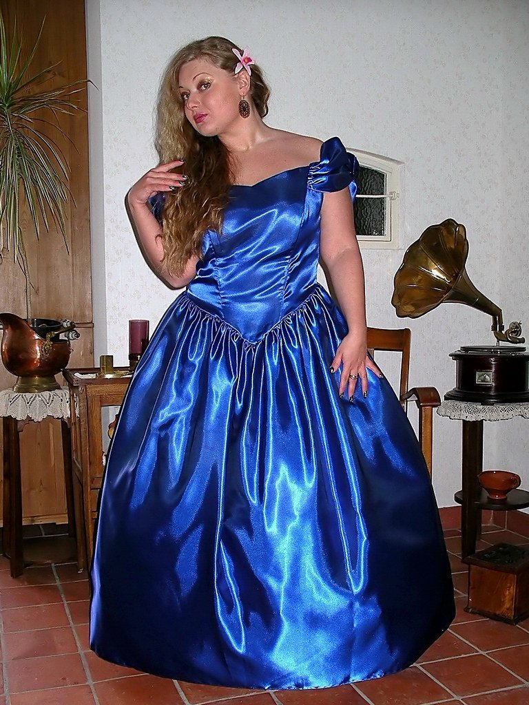 Blue satin ballgown