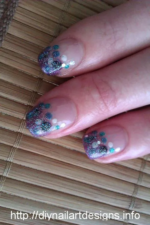 Blue and purple polka dot French manicure nail art