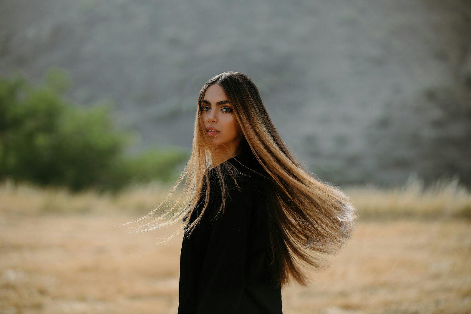 a woman with long hair
