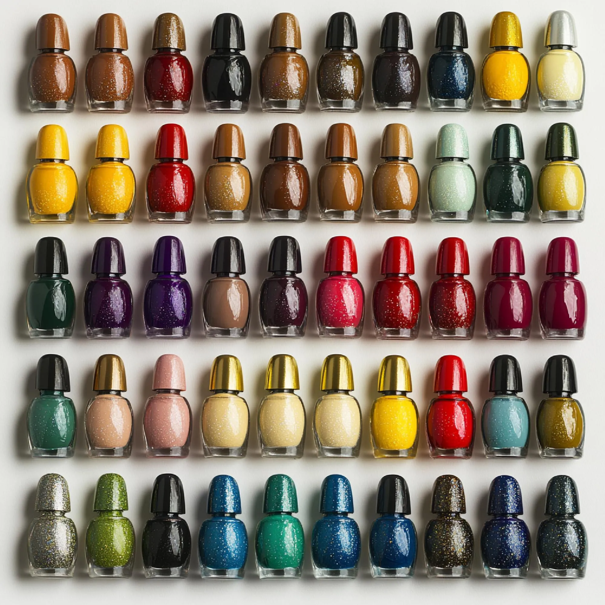 A collection of seasonal nail polish colors arranged by theme eg winter summer