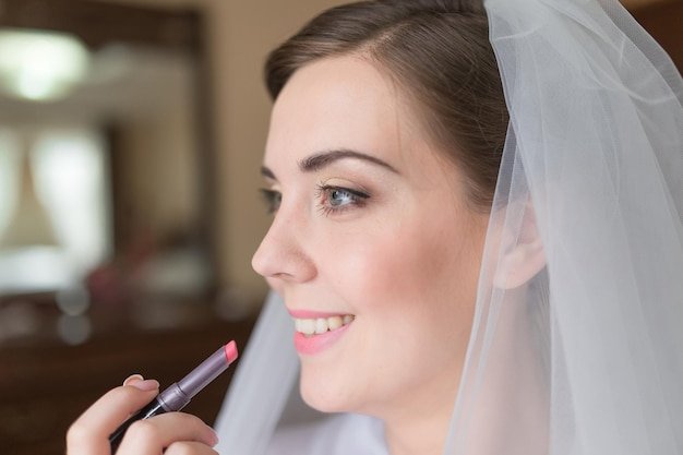 Happy bridal morning Bride getting ready