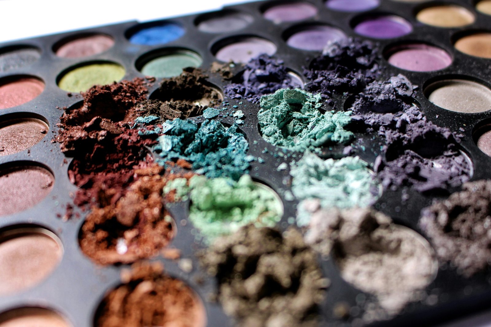 a close up of a palette of eyeshades