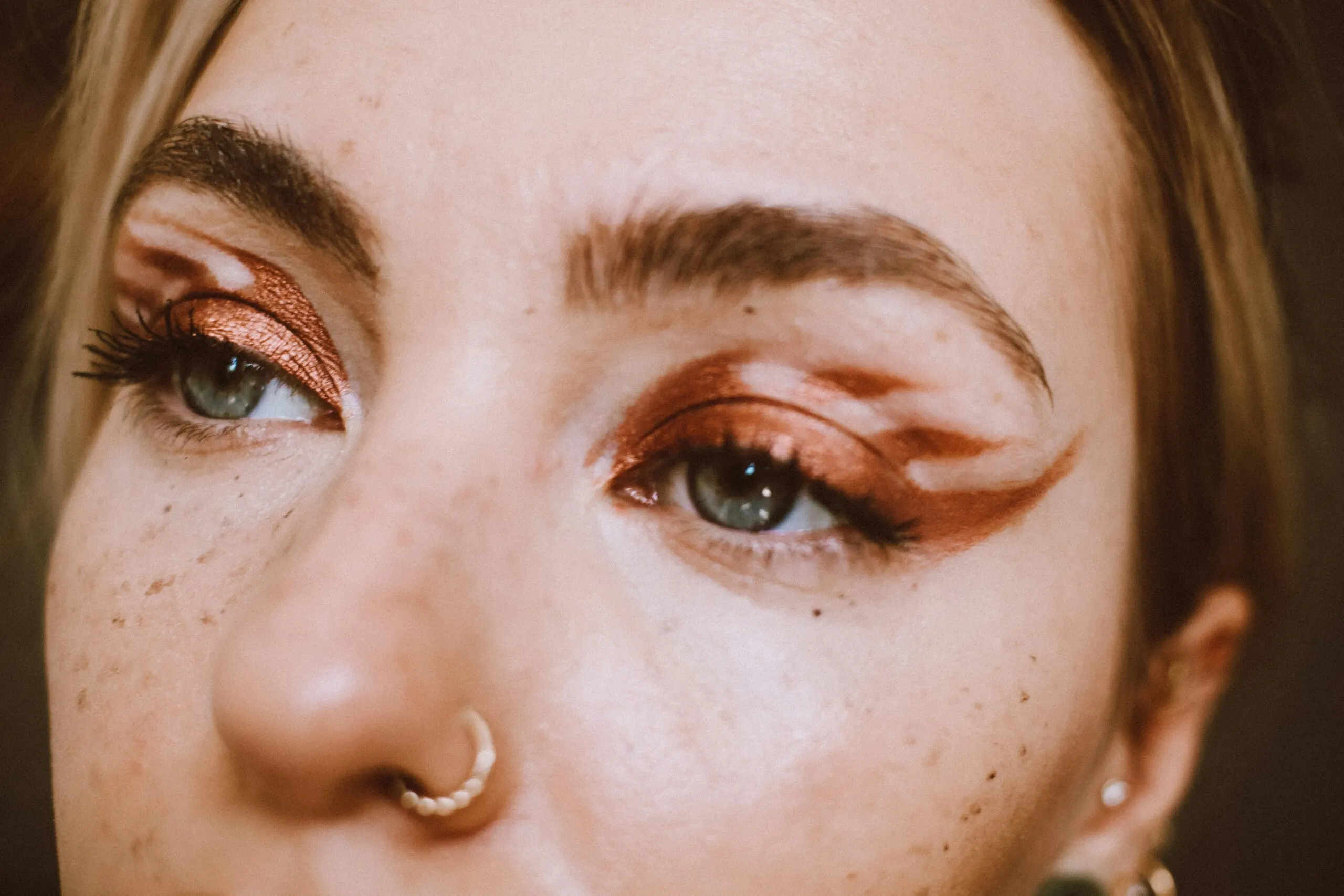 a close up of a woman's face