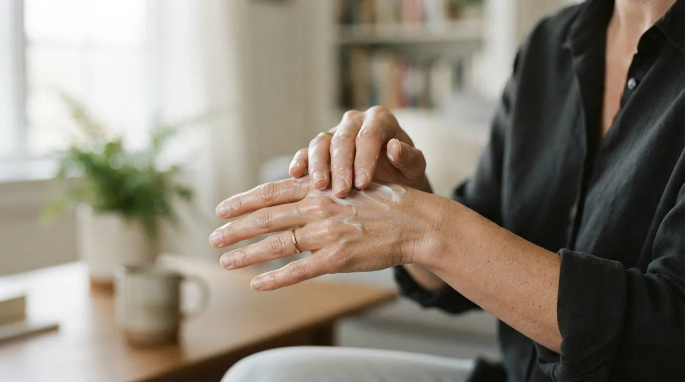 a woman applying hand cream to her hands