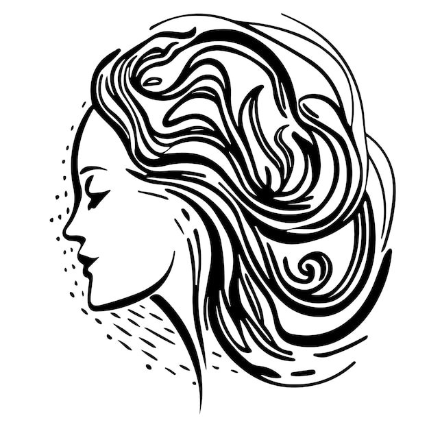 A black and white drawing of a woman's face.