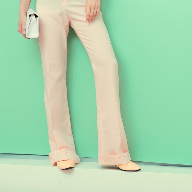 Vanilla style fashion lady. Trendy pants and shoes