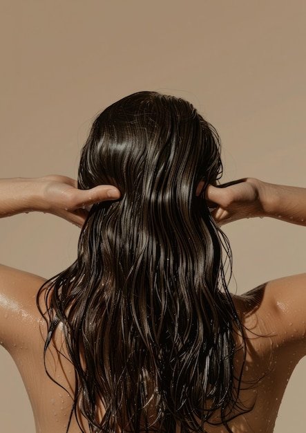 Woman washing her hair adult back hairstyle