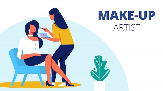 Woman with Dark Long Hair and Make Up Artist.