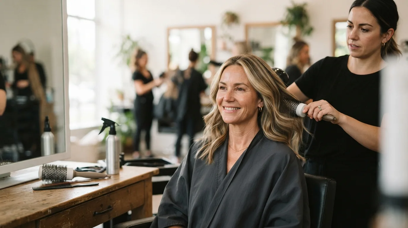 a woman with highlighted hair at a hair salon