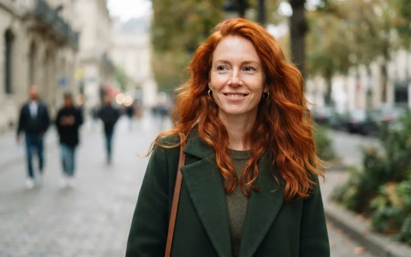a woman with vibrant red hair